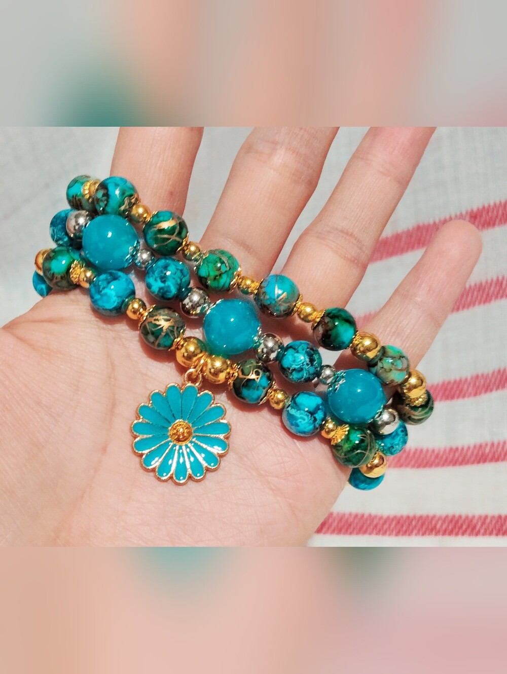 Handmade Glass Bracelet One Of A Kind. Cyan Mix And Blue. Lot Of 3 Size 7'' - Picture 4 of 17